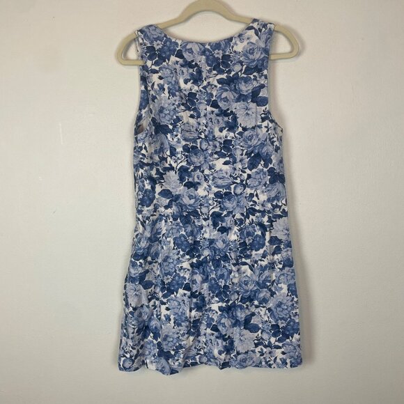 Abercrombie & Fitch Blue Floral Print Square Neck Linen/Cotton Mini Dress M Tall - Picture 7 of 9